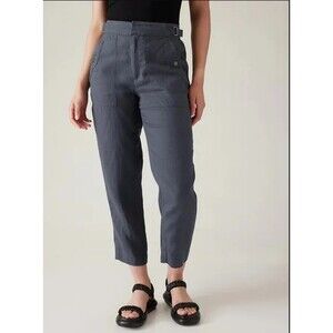 ATHLETA Voyager 100% LINEN PANTS Size 8 Granite Blue
